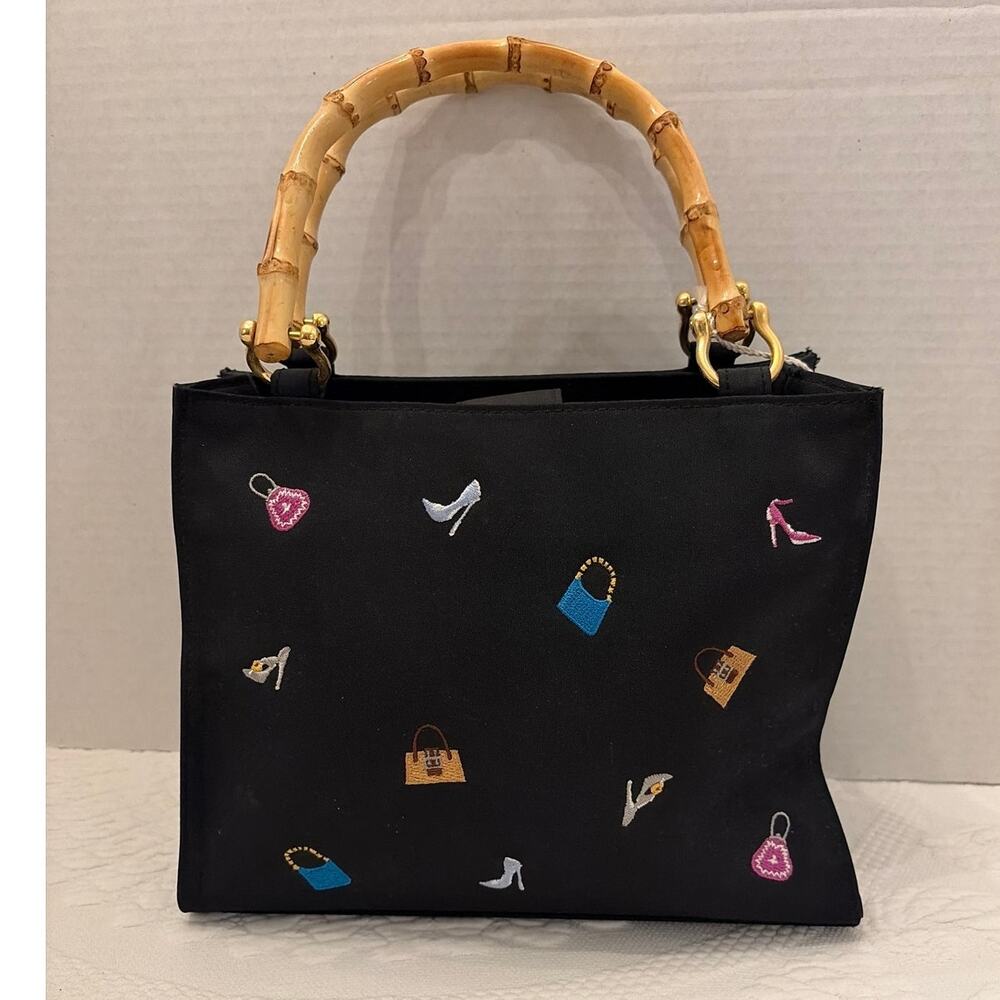 Prezzo Bamboo Handle Bag Y2K Embroidered Kitschy Purse Heels Print Top Handle